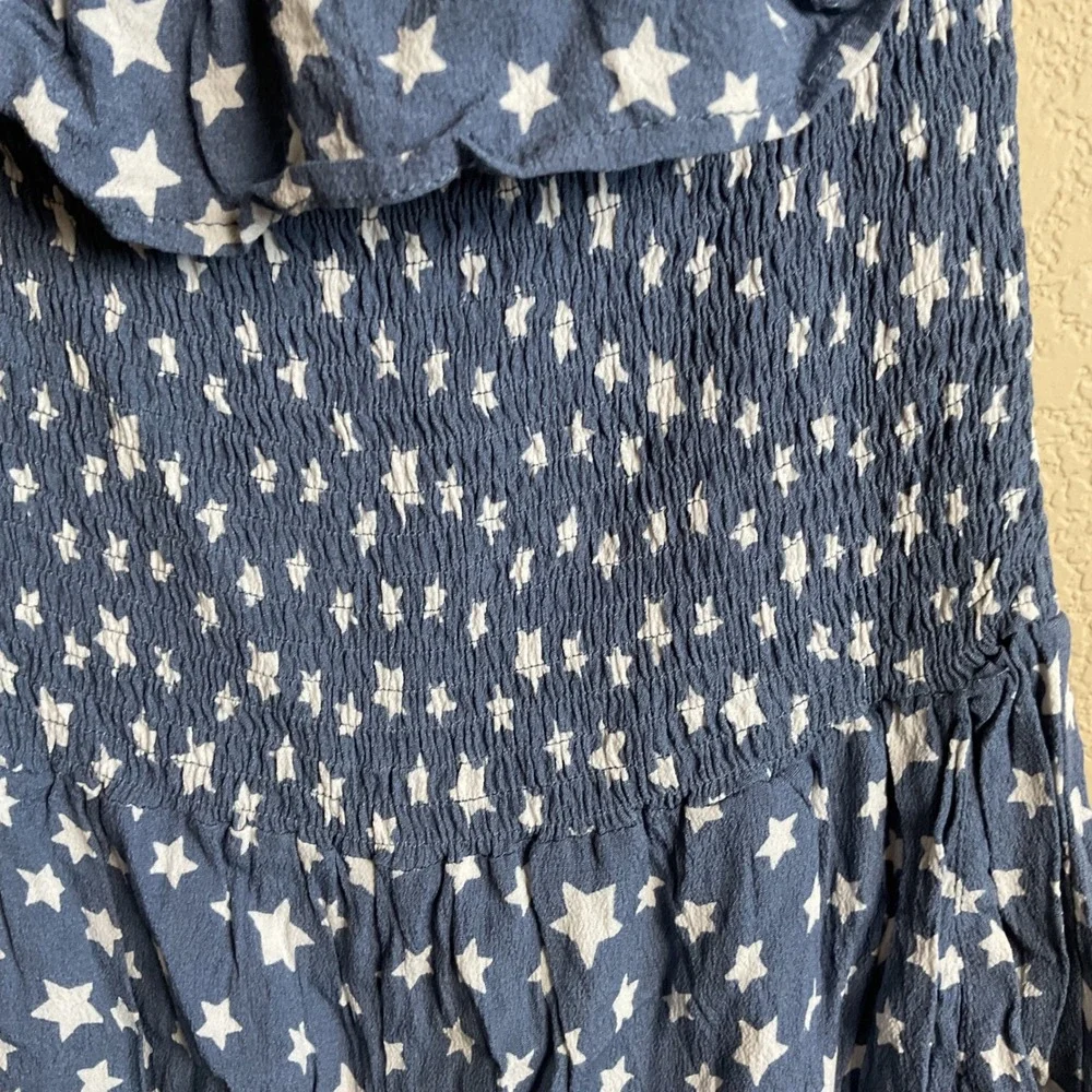 Promesa Womens‎ Small Blue Star Smocked Off Shoulder Romper 4th Of July Pockets